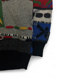 90s Carlo Colucci Strickpullover Abstract Pattern Mit Schurwolle Made In Germany Grau Bunt M-L
