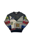 90s Carlo Colucci Strickpullover Abstract Pattern Mit Schurwolle Made In Germany Grau Bunt M-L