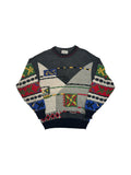 90s Carlo Colucci Strickpullover Abstract Pattern Mit Schurwolle Made In Germany Grau Bunt M-L