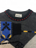 90s Carlo Colucci Strickpullover Abstract Pattern Mit Schurwolle Made In Germany Grau Bunt M-L