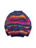 90s Emaroo By Hysport Strickpullover Abstract Wave 3D Pattern Schurwolle Made In Australia Bunt XS-S