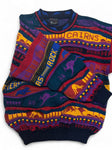 90s Emaroo By Hysport Strickpullover Abstract Wave 3D Pattern Schurwolle Made In Australia Bunt XS-S