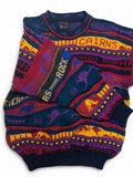 90s Emaroo By Hysport Strickpullover Abstract Wave 3D Pattern Schurwolle Made In Australia Bunt XS-S