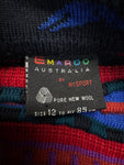 90s Emaroo By Hysport Strickpullover Abstract Wave 3D Pattern Schurwolle Made In Australia Bunt XS-S