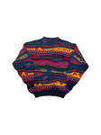 90s Emaroo By Hysport Strickpullover Abstract Wave 3D Pattern Schurwolle Made In Australia Bunt XS-S