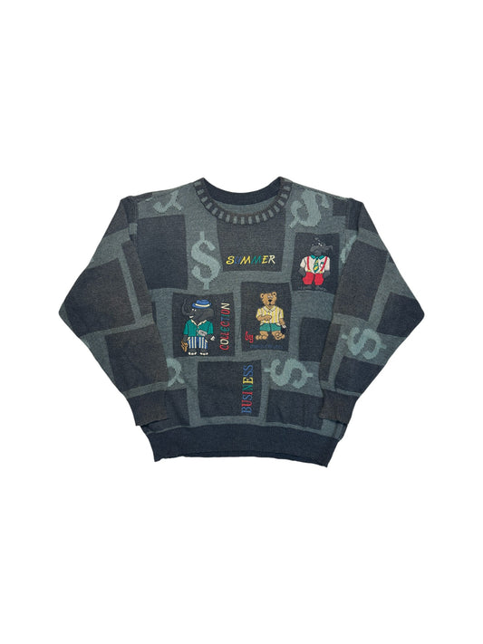 90s Carlo Colucci Strickpullover "Summer Business Collection" Dollar Monogramm Made In Germany Grau M-L