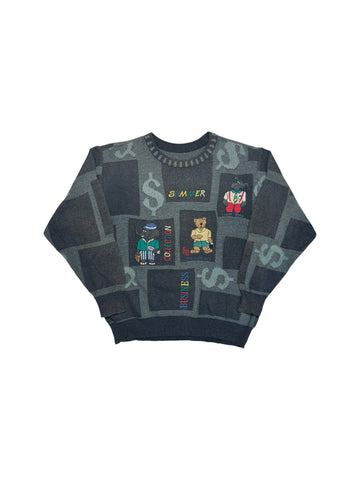90s Carlo Colucci Strickpullover "Summer Business Collection" Dollar Monogramm Made In Germany Grau M-L