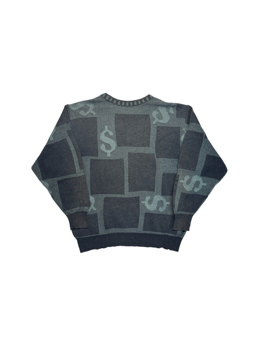 90s Carlo Colucci Strickpullover "Summer Business Collection" Dollar Monogramm Made In Germany Grau M-L
