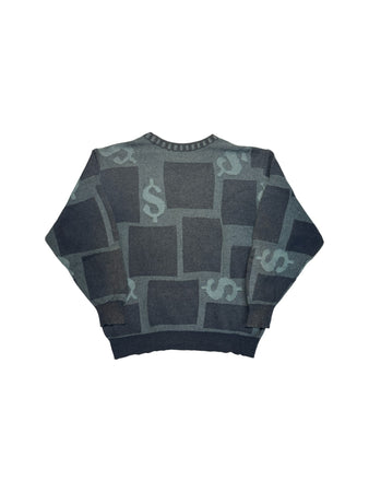 90s Carlo Colucci Strickpullover "Summer Business Collection" Dollar Monogramm Made In Germany Grau M-L