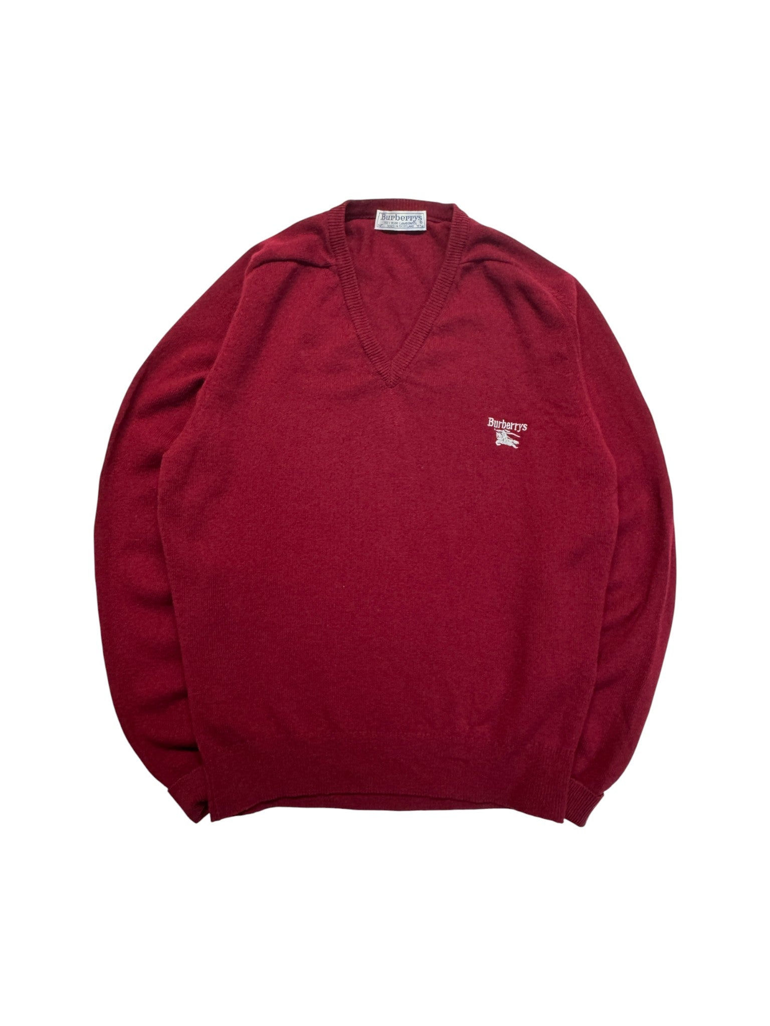 90s Burberrys Strickpullover Lammwolle Made In Scotland Rot M-L