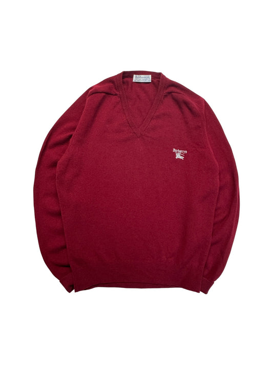 90s Burberrys Strickpullover Lammwolle Made In Scotland Rot M-L