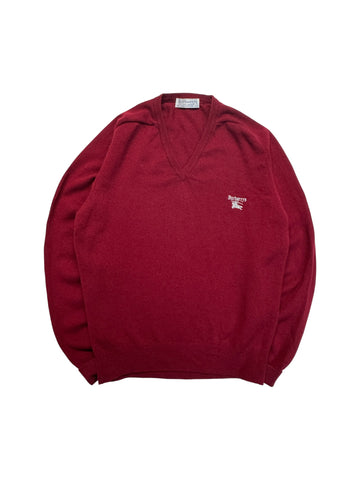 90s Burberrys Strickpullover Lammwolle Made In Scotland Rot M-L