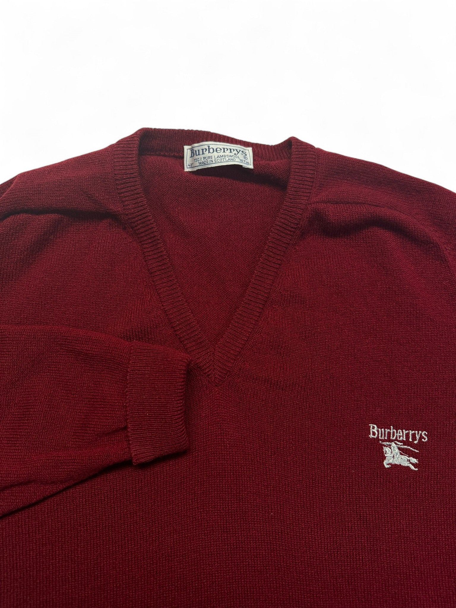 90s Burberrys Strickpullover Lammwolle Made In Scotland Rot M-L