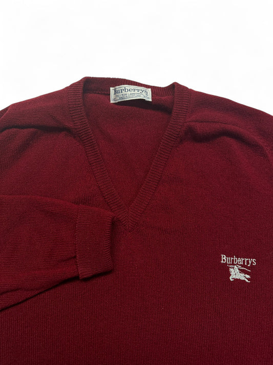 90s Burberrys Strickpullover Lammwolle Made In Scotland Rot M-L
