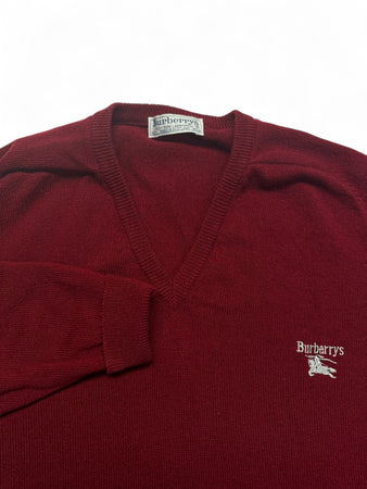 90s Burberrys Strickpullover Lammwolle Made In Scotland Rot M-L