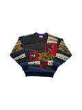 90s Carlo Colucci Strickpullover Abstract Pattern Mit Schurwolle Bunt L-XL