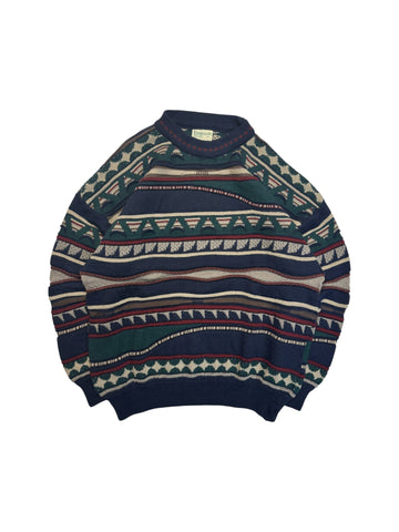 90s Toorallie Strickpullover 3D Wave Knit Merino Made In Australia Erdtöne XL