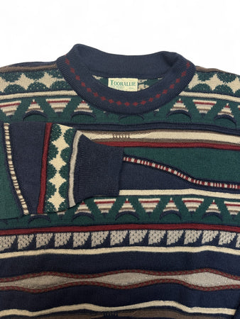 90s Toorallie Strickpullover 3D Wave Knit Merino Made In Australia Erdtöne XL