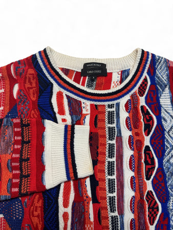 Carlo Colucci Strickpullover 3D Wave Knit Made In Italy Bunt L