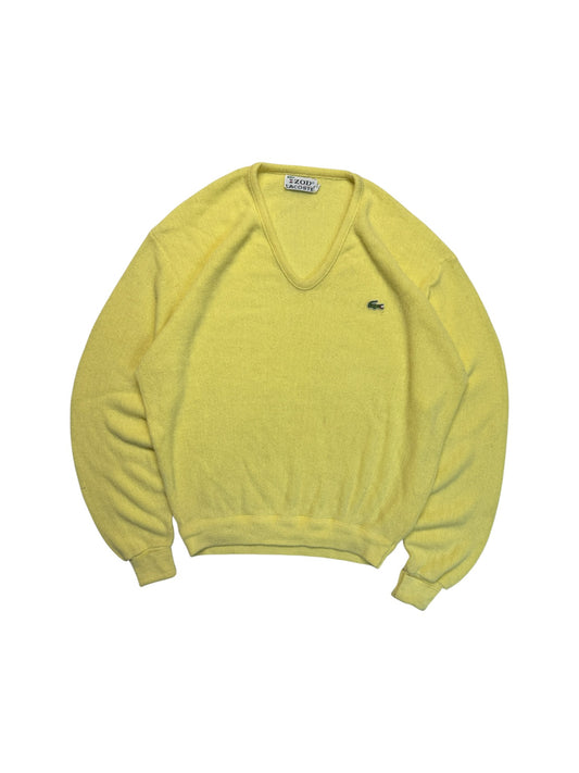 70s Lacoste By Izod Strickpullover V-Ausschnitt "Spool Tag" Made In USA Gelb XL