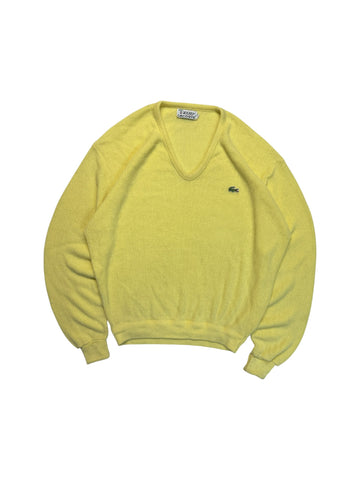 70s Lacoste By Izod Strickpullover V-Ausschnitt "Spool Tag" Made In USA Gelb XL