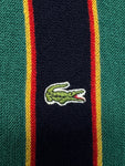 90s Lacoste Strickpullover V-Ausschnitt Schurwolle Made In France Gestreift Dunkelblau Grün M-L