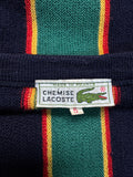 90s Lacoste Strickpullover V-Ausschnitt Schurwolle Made In France Gestreift Dunkelblau Grün M-L