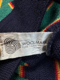 90s Lacoste Strickpullover V-Ausschnitt Schurwolle Made In France Gestreift Dunkelblau Grün M-L