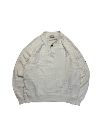 80s Hugo Boss Strickpullover 3D Knit "Money Money Rockefeller" Weiß 54 XL-XXL