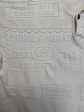 80s Hugo Boss Strickpullover 3D Knit "Money Money Rockefeller" Weiß 54 XL-XXL