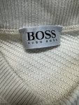 80s Hugo Boss Strickpullover 3D Knit "Money Money Rockefeller" Weiß 54 XL-XXL