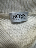 80s Hugo Boss Strickpullover 3D Knit "Money Money Rockefeller" Weiß 54 XL-XXL