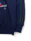 90s Carlo Colucci Strickpullover "Bären Ski"-Motiv Mit Schurwolle Made In Germany Dunkelblau M-L