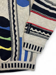 90s Carlo Colucci Strickpullover V-Ausschnitt Abstract 3D Knit Mit Leinen Made In Germany Bunt M-L