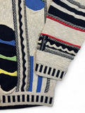 90s Carlo Colucci Strickpullover V-Ausschnitt Abstract 3D Knit Mit Leinen Made In Germany Bunt M-L