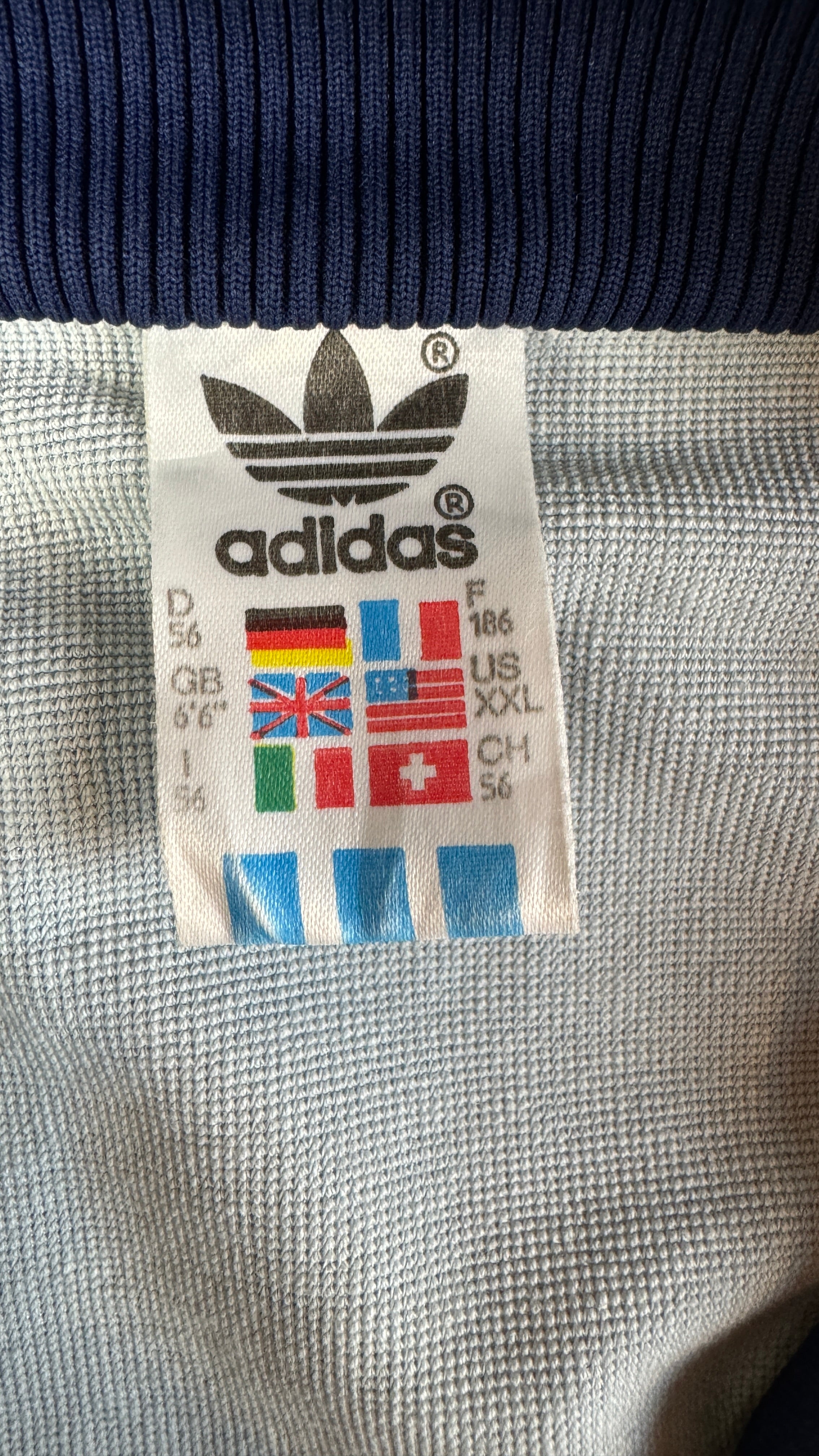 Vintage Adidas Sportjacke 80s Made In Ungarn Blau Grau D56 XL-XXL