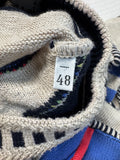 90s Carlo Colucci Strickpullover V-Ausschnitt Abstract 3D Knit Mit Leinen Made In Germany Bunt M-L