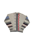 90s Carlo Colucci Strickpullover V-Ausschnitt Abstract 3D Knit Mit Leinen Made In Germany Bunt M-L