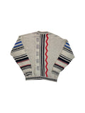 90s Carlo Colucci Strickpullover V-Ausschnitt Abstract 3D Knit Mit Leinen Made In Germany Bunt M-L