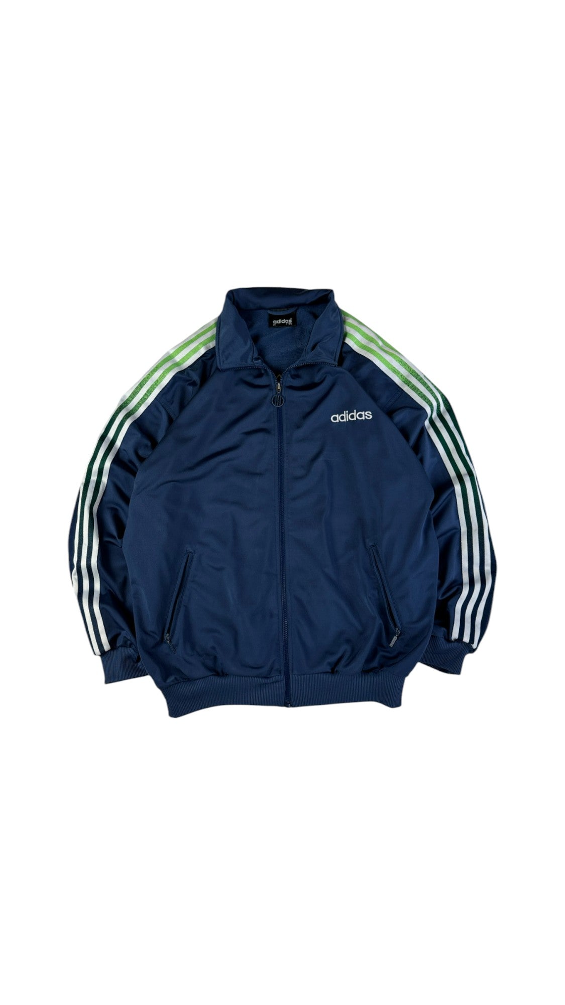 Vintage Adidas Sportjacke 90s Big Trefoil Navy Grün D7 L-XL