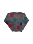 80s Carlo Colucci Strickpullover Mit Schurwolle Made In West Germany Grau Rot XL-XXL