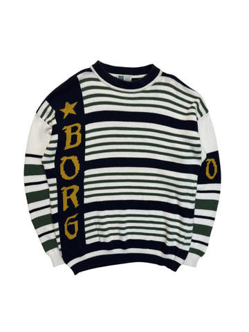 80s Björn Borg Strickpullover Gestreift Made In Hong Kong Weiß Grün M-L