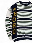 80s Björn Borg Strickpullover Gestreift Made In Hong Kong Weiß Grün M-L