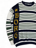 80s Björn Borg Strickpullover Gestreift Made In Hong Kong Weiß Grün M-L