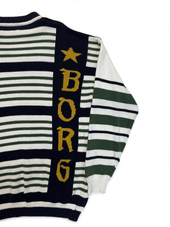 80s Björn Borg Strickpullover Gestreift Made In Hong Kong Weiß Grün M-L