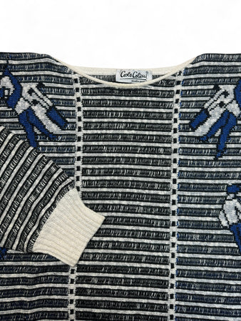 80s Carlo Colucci Strickpullover Golf Motiv Made In West Germany Grau Weiß 50 M-L
