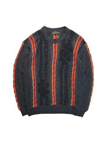 90s Carlo Colucci Strickpullover 3D Knit Merinowolle Made For Japan Rot Schwarz M-L