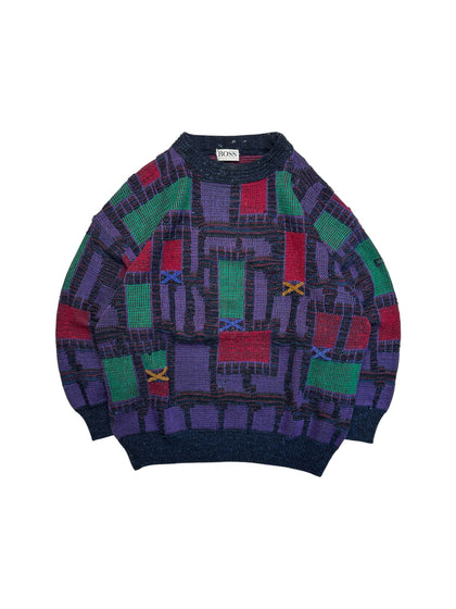 80s Hugo Boss Strickpullover Mit Schurwolle Und Seide Made In Italy Lila Grün M-L