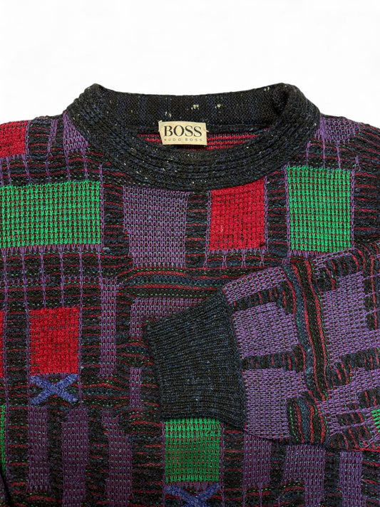 80s Hugo Boss Strickpullover Mit Schurwolle Und Seide Made In Italy Lila Grün M-L