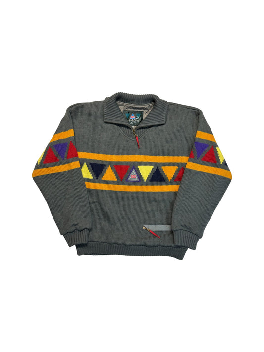90s SOS Sportswear Of Sweden Troyer "Sample not for sale" Mit Wolle Salmi Zip Grau Bunt L